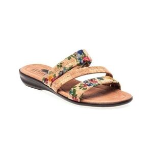 NEW Montado Portugal Floral Print Cork Strappy Slippers Slide Sandals
